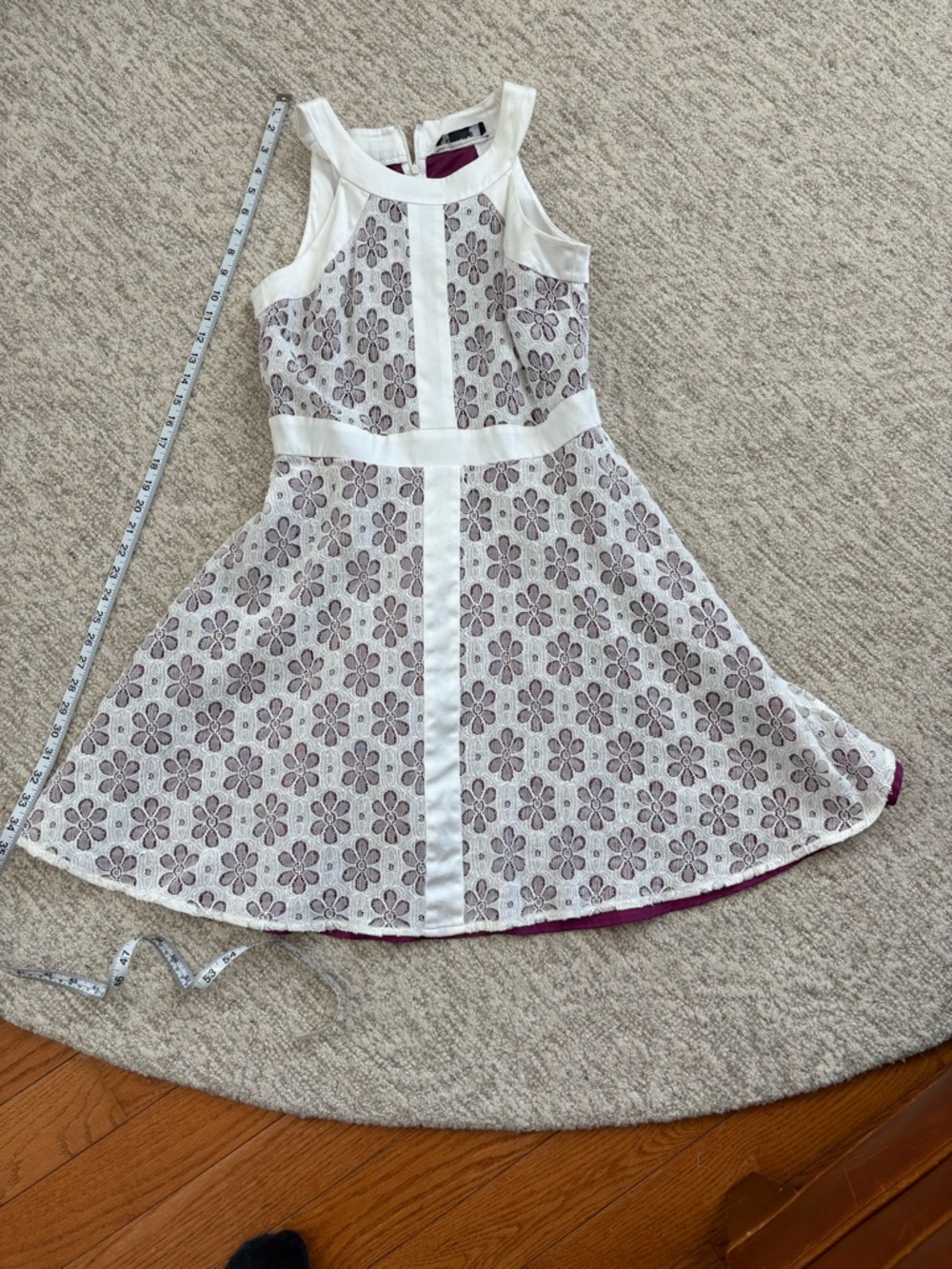 Chetta B White Floral Lace Slip with Plum Lining